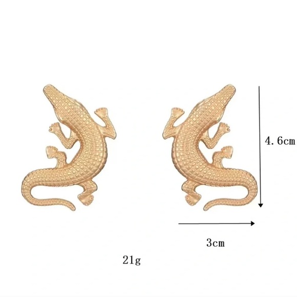 Alligator Gold Textured Statement Earrings - Picture 10 of 16